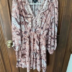 Aqua Blush Pink & Chocolate Floral Tiered V-Neck Dress